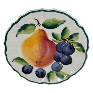 Pizzato Hand Made Italy Fruit Painted Luncheon Plate Scalloped Edges Pear Grapes